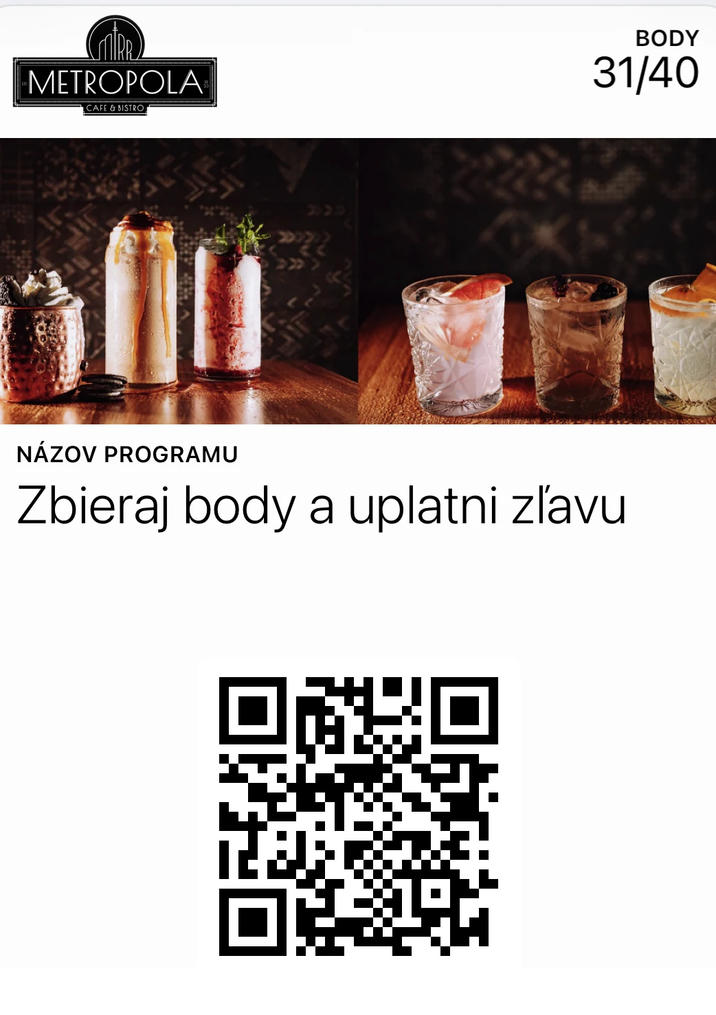 Vernostná karta Metropola Cafe